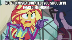 Size: 800x450 | Tagged: safe, edit, edited screencap, imported from derpibooru, screencap, sci-twi, sunset shimmer, twilight sparkle, equestria girls, friendship games, angry, avatar the last airbender, azula, exploitable meme, image macro, makeameme.org, meme, sunset yells at twilight