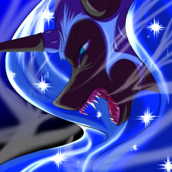 Size: 2652x2652 | Tagged: safe, artist:0ryomamikado0, imported from derpibooru, nightmare moon, fangs, female, helmet, solo