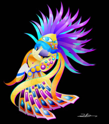 Size: 800x911 | Tagged: safe, artist:ii-art, imported from derpibooru, sapphire shores, chromatic aberration, clothes, color porn, colorful, female, headdress, outfit, shirt design, solo