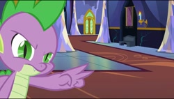 Size: 960x544 | Tagged: safe, imported from derpibooru, screencap, spike, changeling, to where and back again, disguise, disguised changeling, fake spike, hallway, male, solo