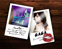 Size: 920x736 | Tagged: safe, imported from derpibooru, coloratura, earth pony, human, pony, born this way, irl, irl human, kiss mark, lady gaga, lipstick, photo, polaroid, rara, song reference