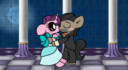 Size: 1024x563 | Tagged: safe, artist:thefanficfanpony, imported from derpibooru, doctor caballeron, sugar belle, cabelle, clothes, crack shipping, dress, gala dress, male, shipping, straight