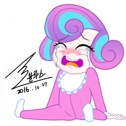 Size: 838x841 | Tagged: safe, artist:bluse, imported from derpibooru, princess flurry heart, equestria girls, background removed, crying, equestria girls-ified, female, footed sleeper, show accurate, simple background, solo, white background