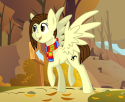 Size: 1100x897 | Tagged: safe, artist:dragonchaser123, imported from derpibooru, oc, oc only, clothes, forest, leaves, scarf, solo