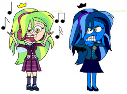 Size: 1648x1217 | Tagged: safe, artist:runepatriarch, imported from derpibooru, lemon zest, equestria girls, blouse, clothes, crossover, crystal prep academy uniform, devil horn (gesture), headphones, school uniform, skirt, smiling, the fairly oddparents