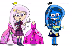Size: 1858x1217 | Tagged: safe, artist:runepatriarch, imported from derpibooru, fleur-de-lis, equestria girls, apron, clothes, crossover, crystal prep academy uniform, dress, lipstick, messy, nail polish, school uniform, smiling, the fairly oddparents