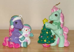 Size: 521x370 | Tagged: safe, imported from derpibooru, fizzypop, minty, christmas, g3, irl, merchandise, ornament, ornaments, photo