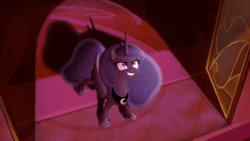 Size: 800x450 | Tagged: dead source, safe, artist:anima-dos, artist:duo cartoonist, artist:lionheartcartoon, imported from derpibooru, princess luna, alicorn, pony, the moon rises, animated, female, gif, jewelry, mare, regalia, singing, slit eyes, slit pupils, solo