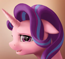 Size: 1682x1523 | Tagged: safe, artist:starblaze25, imported from derpibooru, starlight glimmer, pony, unicorn, bust, cute, female, floppy ears, glimmerbetes, head only, lidded eyes, looking at you, mare, open mouth, portrait, smiling, solo