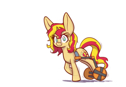 Size: 1280x886 | Tagged: safe, artist:heir-of-rick, imported from derpibooru, sunset shimmer, pony, unicorn, cute, female, handicapped, looking at you, mare, paraplegic mare, shimmerbetes, simple background, solo, wheelchair, white background, x-men