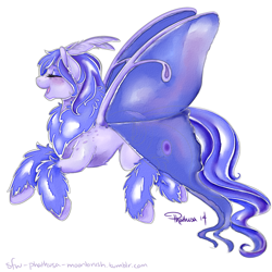 Size: 1000x1000 | Tagged: safe, artist:phathusa, imported from derpibooru, oc, oc only, oc:moonbrush, hybrid, monster pony, moth, mothpony, female, fluffy, flying, monster mare, solo, wings