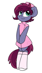 Size: 597x1047 | Tagged: safe, artist:dativyrose, artist:sweetfilthyfun, imported from derpibooru, oc, oc only, oc:blazing heart, earth pony, pony, semi-anthro, clothes, female, knee highs, mare, nurse outfit, socks, solo, stockings