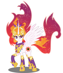 Size: 6500x7529 | Tagged: safe, artist:orin331, imported from derpibooru, nightmare star, princess celestia, pony, absurd resolution, alternate universe, ethereal mane, evil, evil celestia, evil grin, female, fusion, god, grin, jewelry, mane of fire, mare, mirror universe, potara, regalia, simple background, smiling, smirk, solo, transparent background, vector, xk-class end-of-the-world scenario