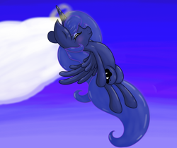 Size: 2144x1800 | Tagged: safe, artist:springveil, imported from derpibooru, princess luna, female, flying, happy, solo