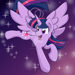 Size: 1024x1024 | Tagged: safe, artist:yoshimarsart, imported from derpibooru, twilight sparkle, alicorn, pony, female, flying, solo, twilight sparkle (alicorn), watermark