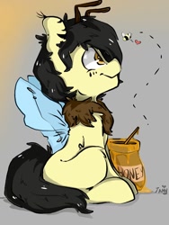 Size: 768x1024 | Tagged: safe, artist:tamyarts, imported from derpibooru, oc, oc only, bee, bee pony, original species, food, honey