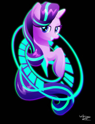 Size: 600x782 | Tagged: safe, artist:ii-art, imported from derpibooru, starlight glimmer, black background, female, shirt design, simple background, solo