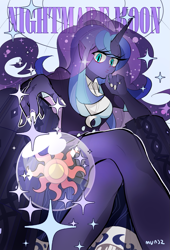 Size: 1205x1772 | Tagged: safe, artist:dusty-munji, imported from derpibooru, nightmare moon, equestria girls, cutie mark, elf ears, equestria girls-ified, female, solo