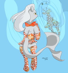 Size: 1024x1107 | Tagged: safe, artist:titankore, imported from derpibooru, oc, oc only, oc:platinum, koi, merpony, original species, clothes, koi pony, solo, swimsuit