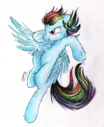 Size: 1971x2395 | Tagged: safe, artist:coffytacotuesday, imported from derpibooru, rainbow dash, action pose, female, solo, traditional art