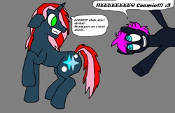 Size: 1188x768 | Tagged: safe, artist:brony96, imported from derpibooru, oc, oc only, oc:cosmic dust, oc:loony sketch, pony, unicorn, dialogue, ms paint, speech bubble, text