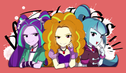 Size: 3000x1756 | Tagged: safe, artist:dndlon6, imported from derpibooru, adagio dazzle, aria blaze, sonata dusk, equestria girls, rainbow rocks, adoragio, ariabetes, bust, cute, evil grin, grin, looking at you, pixiv, smiling, sonatabetes, the dazzlings