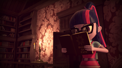 Size: 1920x1080 | Tagged: safe, artist:razethebeast, imported from derpibooru, sci-twi, twilight sparkle, equestria girls, 3d, book, female, reading, solo, source filmmaker