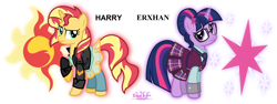 Size: 4883x1842 | Tagged: safe, artist:meganlovesangrybirds, imported from derpibooru, sci-twi, sunset shimmer, twilight sparkle, pony, unicorn, equestria girls, harry nguyen, naming, text