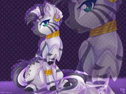 Size: 2048x1536 | Tagged: safe, artist:animorphsfan, artist:laurast, imported from derpibooru, zecora, zebra, collaboration, female, raised hoof, solo