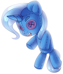 Size: 1024x1190 | Tagged: safe, artist:starlyfly, artist:starlyflygallery, imported from derpibooru, trixie, pony, unicorn, button eyes, female, mare, open mouth, plushie, simple background, smiling, solo, transparent background