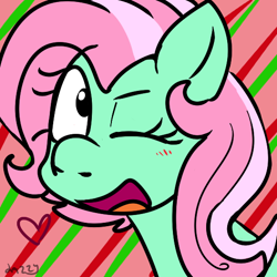 Size: 540x540 | Tagged: safe, artist:apple-jazzy, imported from derpibooru, minty, pony, cute, female, g3, g3betes, mintabetes, one eye closed, open mouth, smiling, solo, wink