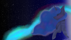 Size: 1920x1080 | Tagged: safe, artist:liddieneko, imported from derpibooru, princess luna, pony, female, galaxy, solo, space