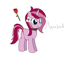 Size: 1000x800 | Tagged: safe, artist:mightyshockwave, imported from derpibooru, oc, oc only, oc:rosebud, pony, choker, collar, flower, solo, tongue out