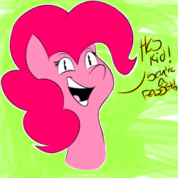 Size: 2000x2000 | Tagged: safe, artist:goldenled, imported from derpibooru, pinkie pie, pony, faggot, female, green background, needs more saturation, simple background, solo, ur a faget, vulgar