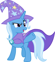 Size: 3001x3385 | Tagged: safe, artist:cloudy glow, artist:cloudyglow, imported from derpibooru, trixie, pony, unicorn, no second prances, .ai available, clothes, female, mare, open mouth, pointing, simple background, solo, transparent background, trixie's cape, trixie's hat, vector