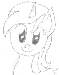 Size: 383x485 | Tagged: safe, artist:barryfrommars, imported from derpibooru, lyra heartstrings, pony, unicorn, female, grayscale, looking at you, monochrome, simple background, smiling, solo, traditional art, white background