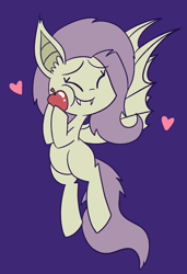 Size: 1344x1964 | Tagged: safe, artist:typhwosion, imported from derpibooru, fluttershy, bat pony, pony, apple, female, flutterbat, food, race swap, solo, that pony sure does love apples