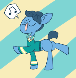 Size: 1059x1078 | Tagged: safe, artist:typhwosion, imported from derpibooru, toe-tapper, pony, clothes, eyes closed, music notes, open mouth, ponytones, singing, solo