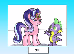 Size: 2813x2083 | Tagged: safe, artist:bbqninja501st, imported from derpibooru, spike, starlight glimmer, pony, advent calendar, christmas, decoration, horn grab, quoits, unimpressed, wreath