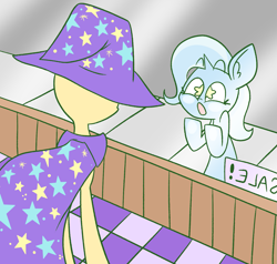 Size: 1549x1474 | Tagged: safe, artist:typhwosion, imported from derpibooru, trixie, pony, unicorn, ear fluff, female, mannequin, mare, starry eyes, trixie's cape, trixie's hat, wingding eyes