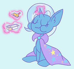 Size: 1280x1206 | Tagged: safe, artist:typhwosion, imported from derpibooru, trixie, pony, unicorn, chubby cheeks, crackers, eating, eyes closed, female, food, magic, mare, peanut butter, peanut butter crackers, sitting, solo, telekinesis, that pony sure does love peanut butter crackers, trixie's cape