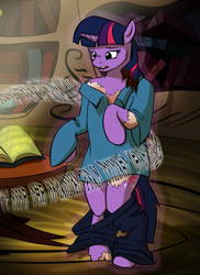 Size: 875x1200 | Tagged: safe, artist:tf-sential, deleted from derpibooru, imported from derpibooru, twilight sparkle, human, pony, bipedal, golden oaks library, human to pony, library, solo, transformation