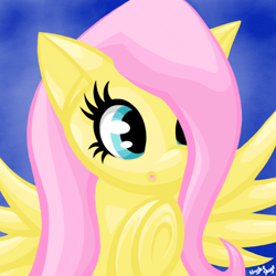 Size: 1024x1024 | Tagged: safe, artist:nyskeskye, imported from derpibooru, fluttershy, pony, bust, female, looking away, portrait, raised hoof, solo, spread wings