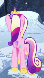 Size: 231x407 | Tagged: safe, imported from derpibooru, screencap, princess cadance, alicorn, pony, party pooped, butt, cropped, female, lovebutt, mare, plot, snow, solo