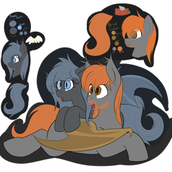 Size: 2500x2500 | Tagged: safe, artist:codras, imported from derpibooru, oc, oc only, oc:angel tears, oc:brick kindler, bat pony, pony, angelkindler, female, gasping, male, mare, simple background, stallion, transparent background