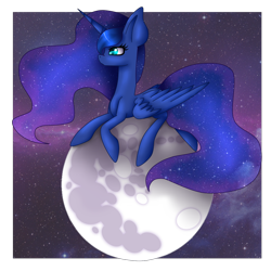 Size: 1024x1024 | Tagged: safe, artist:ponypuu, imported from derpibooru, princess luna, pony, female, mare in the moon, moon, prone, solo, space, stars, tangible heavenly object