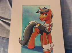 Size: 2592x1936 | Tagged: safe, imported from derpibooru, oc, oc only, oc:sol sunset, pony, unicorn, clothes, solo, suit