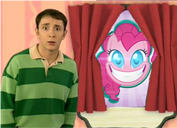 Size: 378x272 | Tagged: safe, edit, imported from derpibooru, pinkie pie, earth pony, human, pony, smile hd, blue's clues, childhood ruined, clothes, crossover, friendly smile, green shirt, grimdark source, grotesque source, irl, irl human, photo, shirt, steve, steve (blue's clues), steve burns, striped shirt, this will end in death, this will end in pain, this will end in pain and/or death, this will end in pain and/or tears and/or death, this will end in tears, this will not end well, window