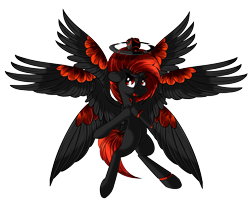 Size: 2062x1654 | Tagged: safe, artist:beardie, imported from derpibooru, oc, oc only, oc:daemos, alicorn, cyborg, demon, pony, robot, seraph, seraphicorn, alicorn oc, chicken wings, edgy, female, halo, mare, multiple wings, red and black oc, red eyes, simple background, solo, spread wings, this isn't even my final form, transparent background