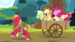 Size: 1280x720 | Tagged: safe, imported from derpibooru, screencap, apple bloom, applejack, big macintosh, granny smith, pinkie pie, earth pony, pony, pinkie apple pie, apple family, apple siblings, apples to the core, male, stallion